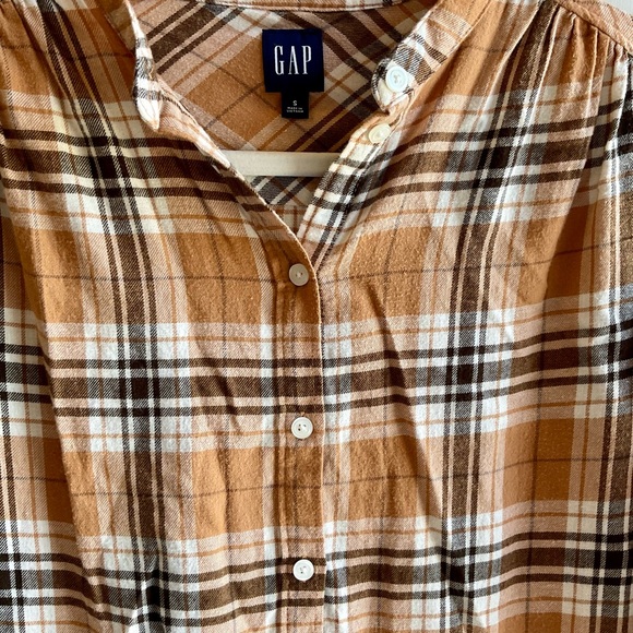 GAP Plaid Tiered Mini Dress in Camel size Small - Picture 4 of 7